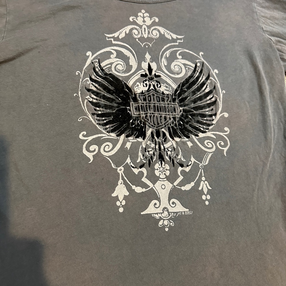 Women's Harley Davidson Gray Long Sleeve Top with very cool Logo Design-Velvet